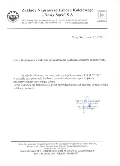 Firma Remontowo-Budowlana &quot;Util&quot; Stanisław Zacłona Referencje