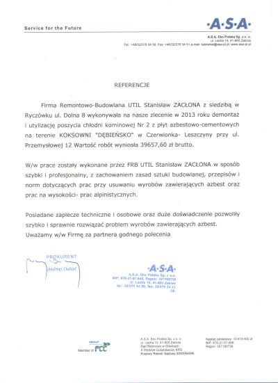 Firma Remontowo-Budowlana &quot;Util&quot; Stanisław Zacłona Referencje